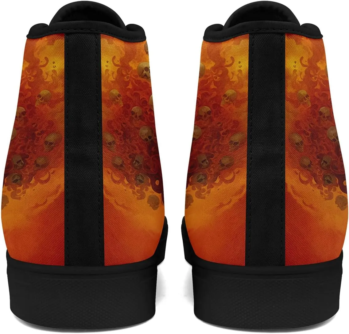 High-top Skull Canvas Sneaker for Men Women Punk Gothic Fashion Unisex Trendy Flame Walking Casual Flat Walking Shoes