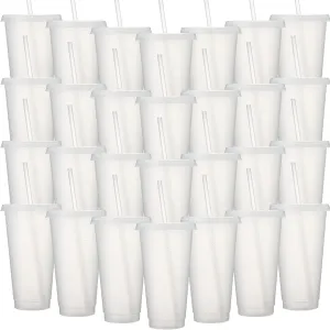 Honeydak 60 Pack Tumbler with Straw and Lid Bulk Glitter Plastic Cups Water Bottle Iced Coffee Travel Mug Reusable Party Favor Cups for Birthdays travel 24-27 oz (Transparent)