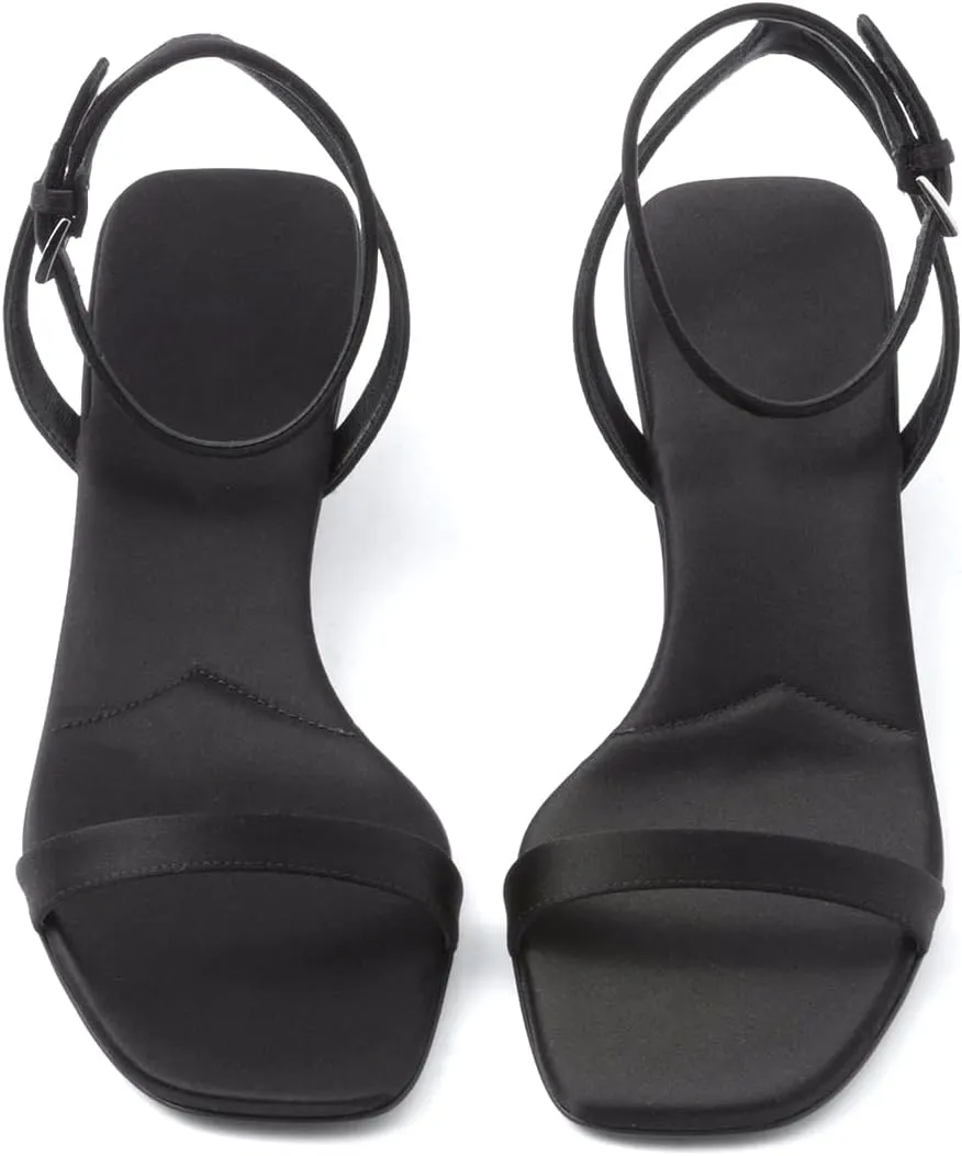 iadore Women Sexy Low Heel Sandals Ankle Straps Fashion Open Toe Satin Slip on Mules Summer Chic Strappy Dress Sandals Size 5-12 US