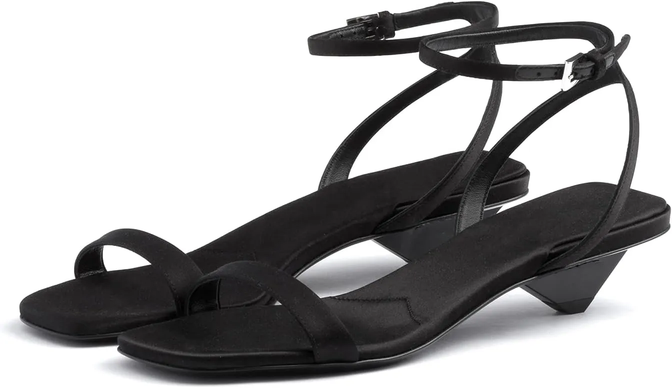iadore Women Sexy Low Heel Sandals Ankle Straps Fashion Open Toe Satin Slip on Mules Summer Chic Strappy Dress Sandals Size 5-12 US