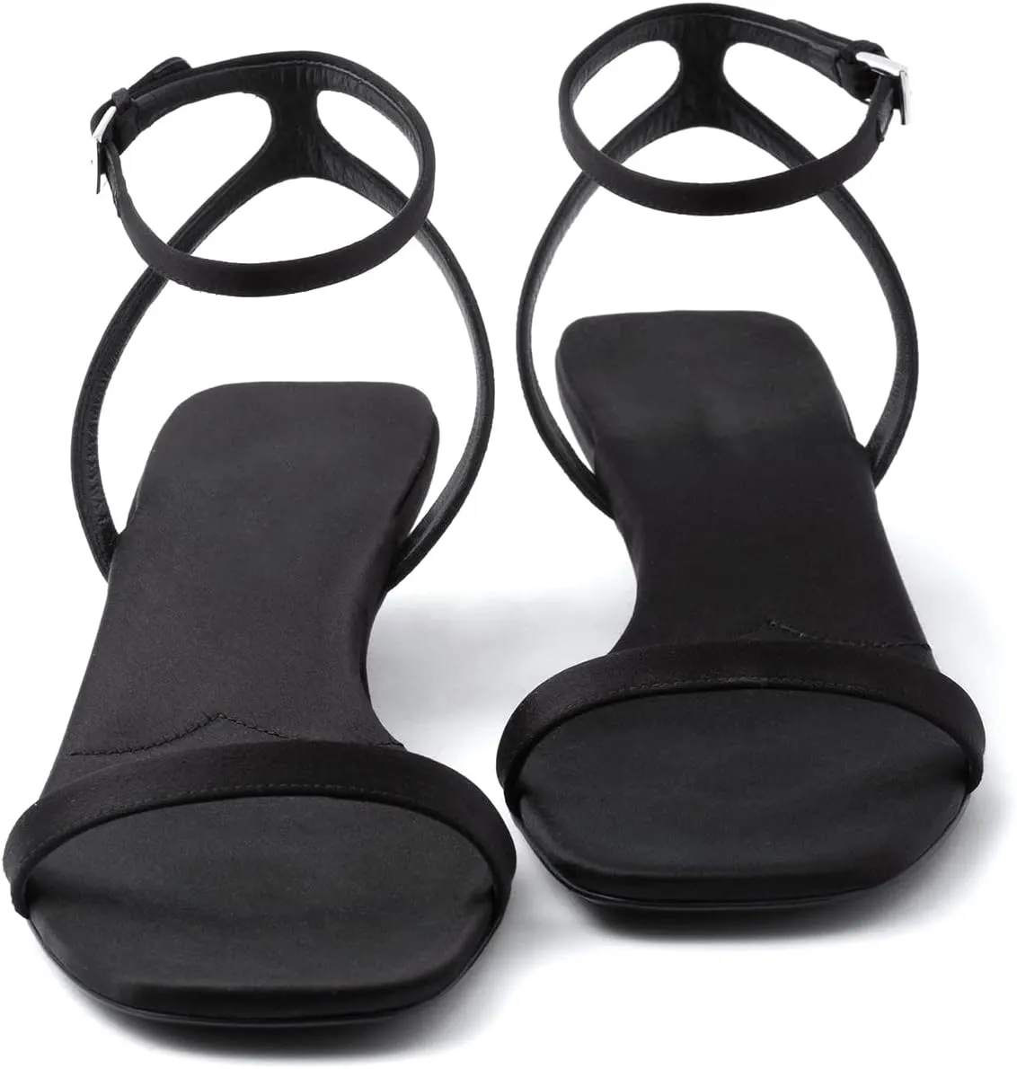 iadore Women Sexy Low Heel Sandals Ankle Straps Fashion Open Toe Satin Slip on Mules Summer Chic Strappy Dress Sandals Size 5-12 US
