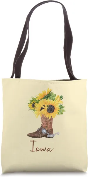 Iowa Ranch Cowboy Boot Cowgirl Sunflower Whimsy Rancher Tote Bag