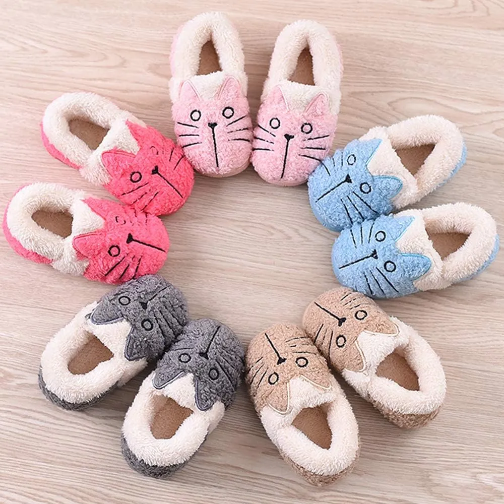 JadeRich Adults/Kids Cute Cat Animal Shoes Fleece Warm Boot Shoes Memory Foam Lightweight Slippers
