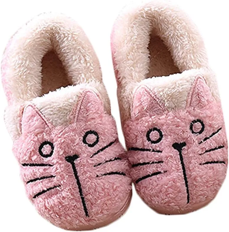 JadeRich Adults/Kids Cute Cat Animal Shoes Fleece Warm Boot Shoes Memory Foam Lightweight Slippers