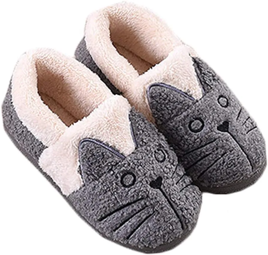 JadeRich Adults/Kids Cute Cat Animal Shoes Fleece Warm Boot Shoes Memory Foam Lightweight Slippers