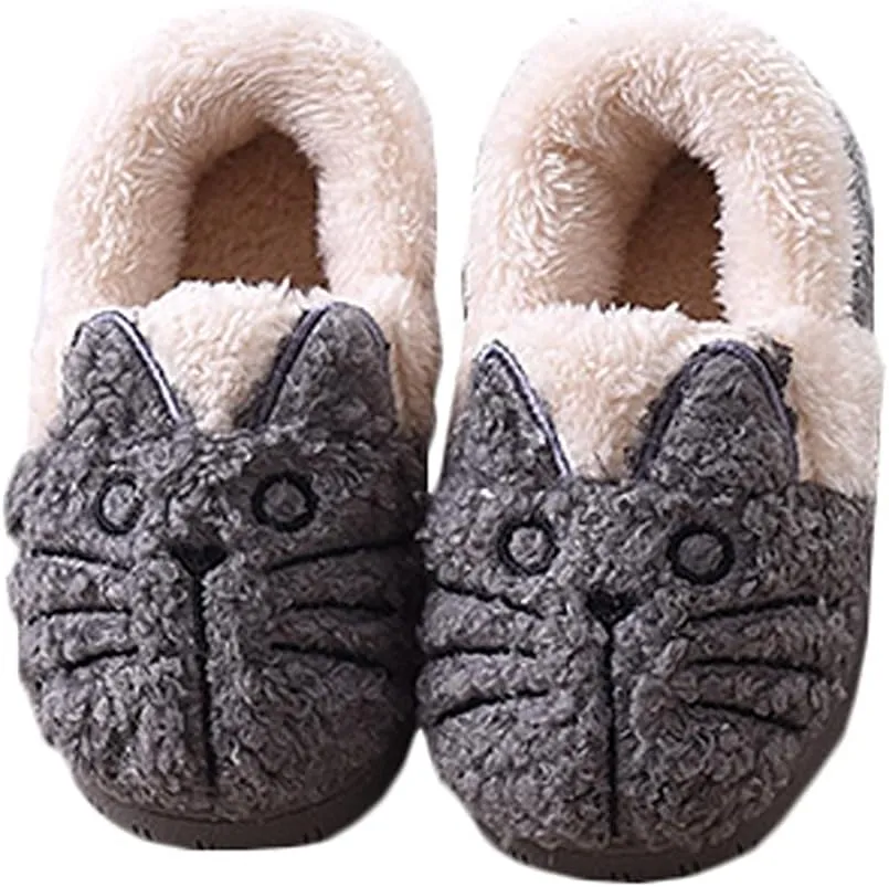 JadeRich Adults/Kids Cute Cat Animal Shoes Fleece Warm Boot Shoes Memory Foam Lightweight Slippers