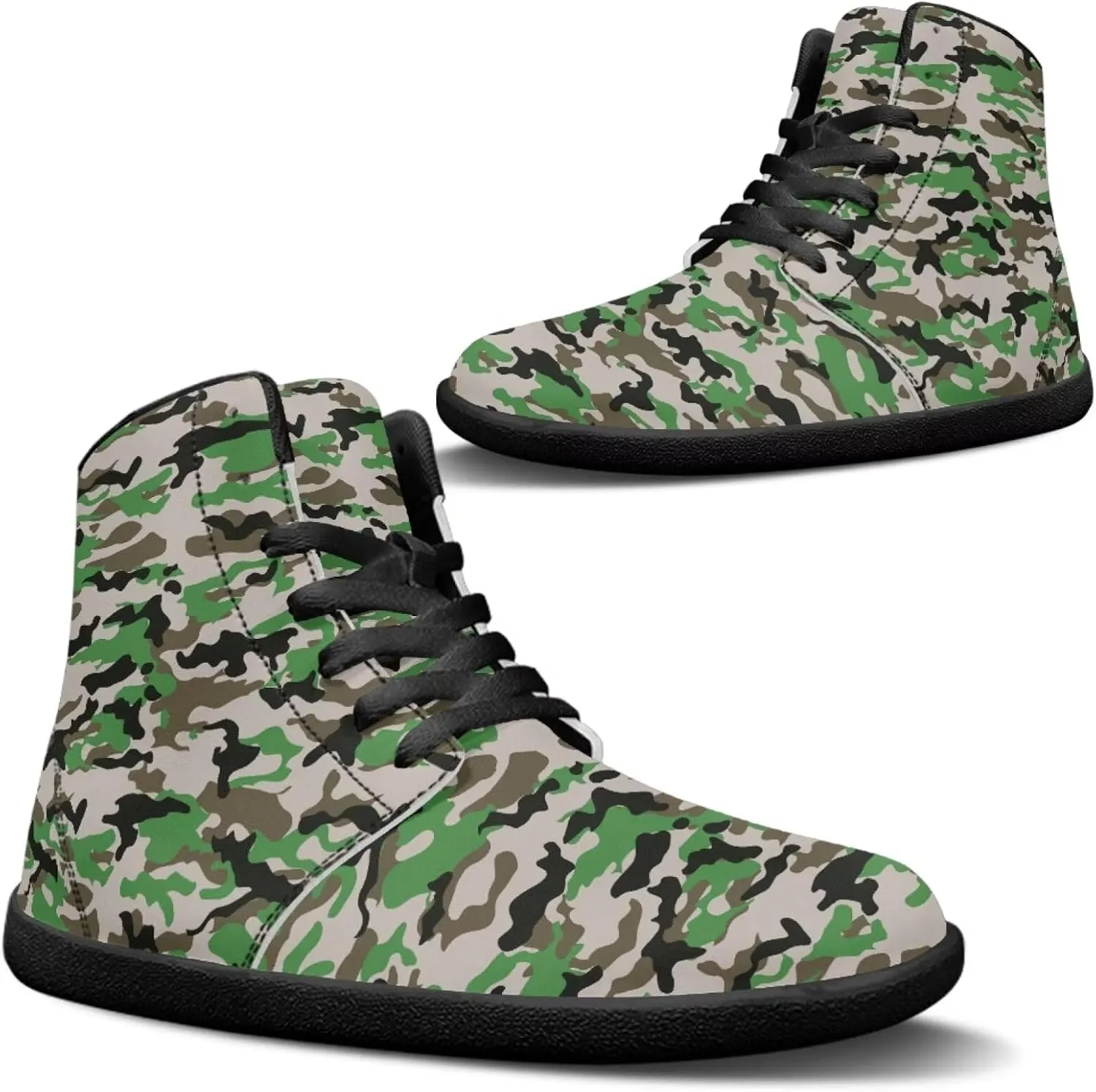 Jeiento Mens High Top Camouflage Shoes Wide Width Camo Barefoot Shoes Casual Walking Shoes