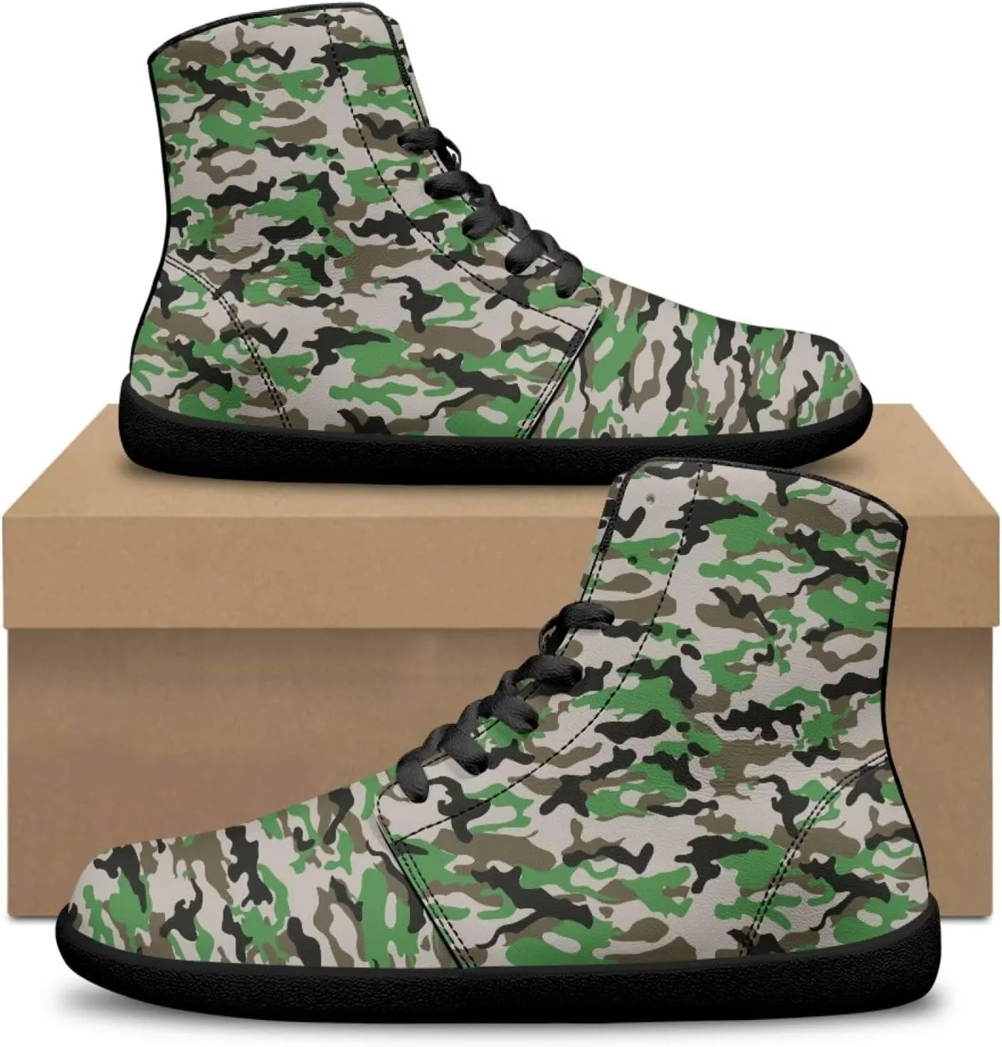 Jeiento Mens High Top Camouflage Shoes Wide Width Camo Barefoot Shoes Casual Walking Shoes