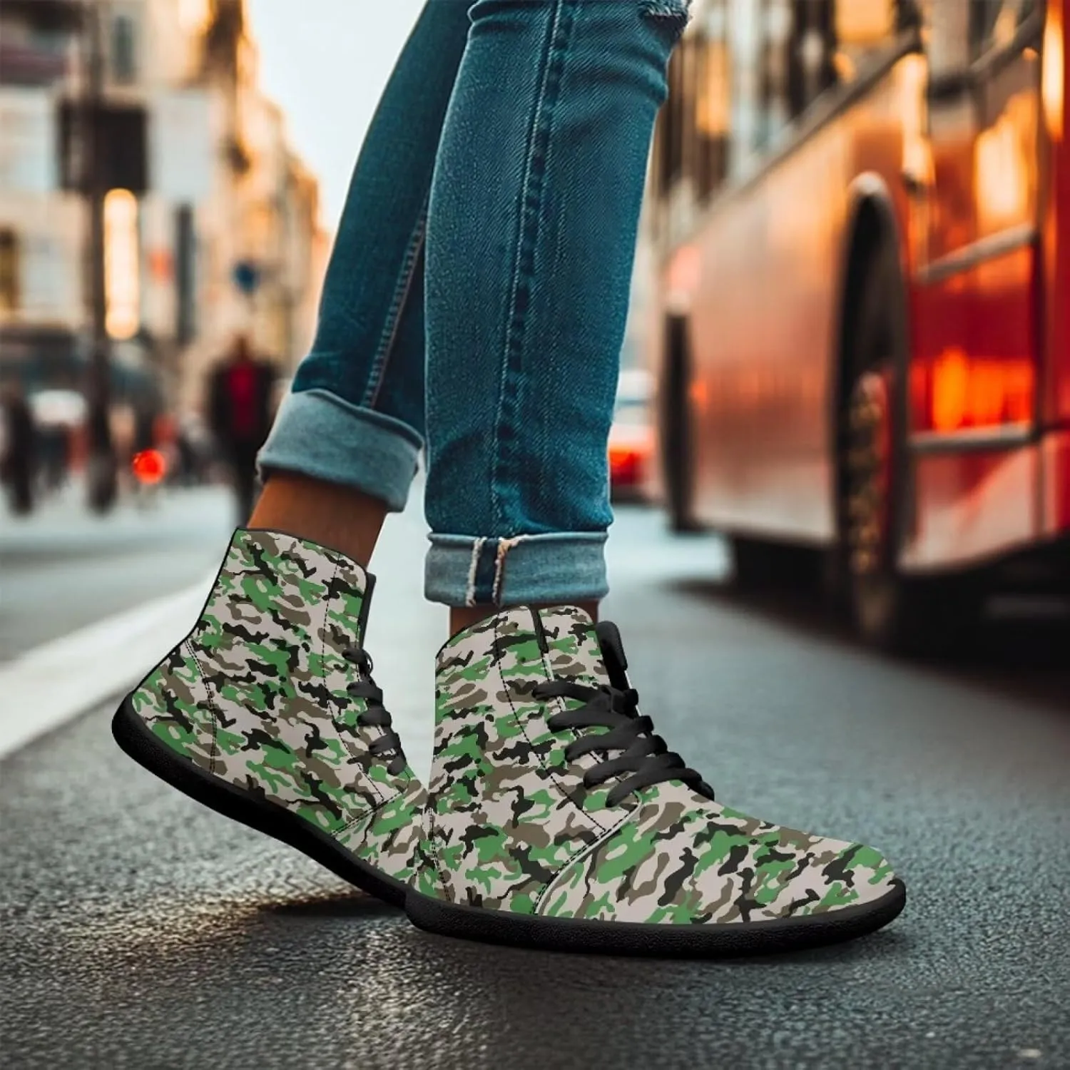 Jeiento Mens High Top Camouflage Shoes Wide Width Camo Barefoot Shoes Casual Walking Shoes
