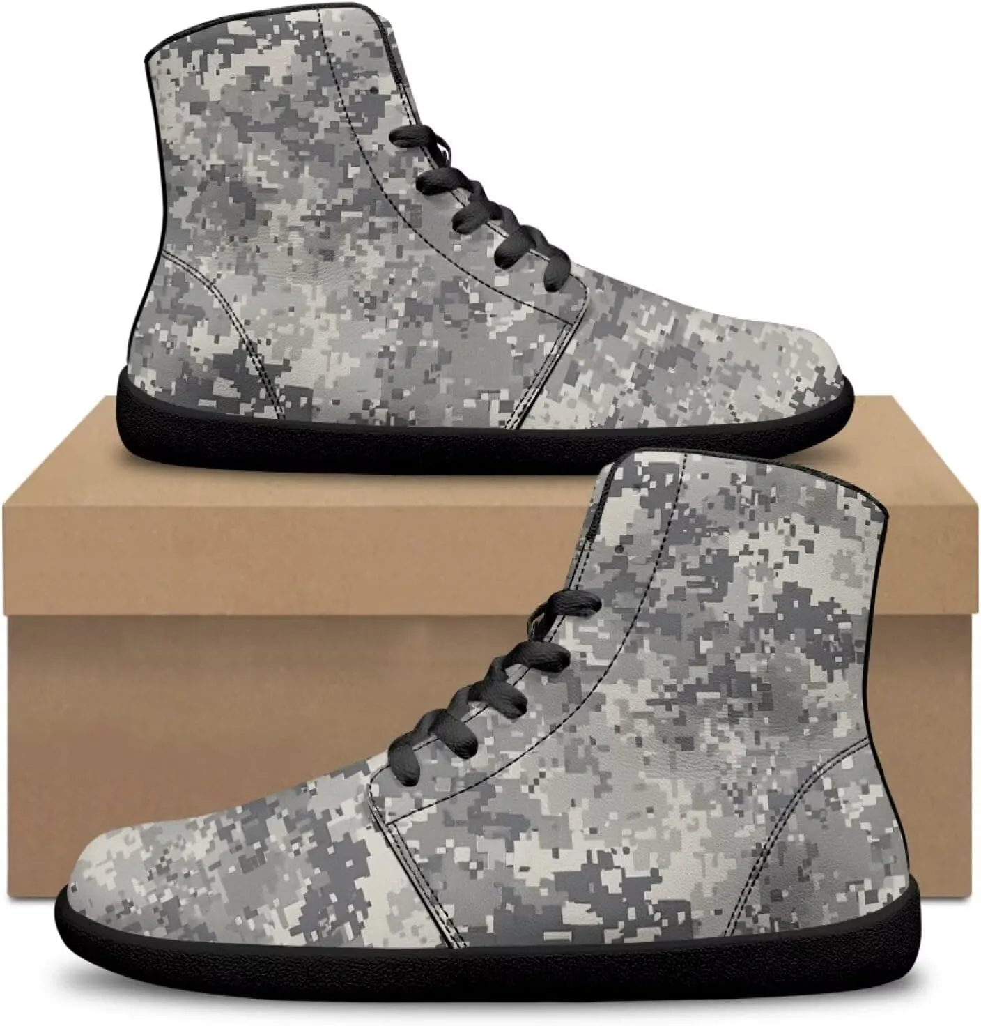 Jeiento Mens High Top Camouflage Shoes Wide Width Camo Barefoot Shoes Casual Walking Shoes