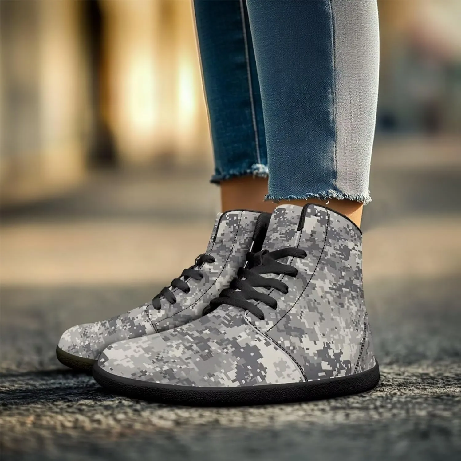 Jeiento Mens High Top Camouflage Shoes Wide Width Camo Barefoot Shoes Casual Walking Shoes