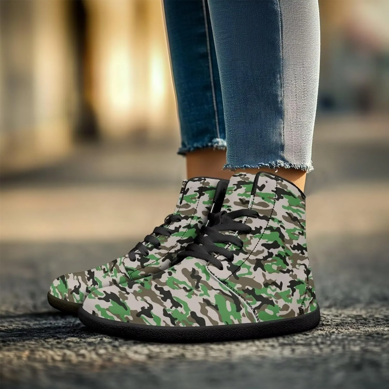 Jeiento Mens High Top Camouflage Shoes Wide Width Camo Barefoot Shoes Casual Walking Shoes