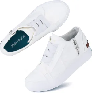 JENN ARDOR Women's Fashion Sneakers Hidden Wedges High Top Zipper Lace Up Platform Sneakers Ladies Walking Casual Canvas Slip On Comfortable Shoes