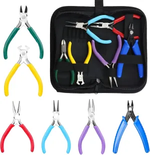 Jewelry Pliers Set - 7 Pcs Includes Long Nose, Round Nose, Diagonal Wire Cutter, End Cutting, Bead Crimping Pliers With Storage Bag