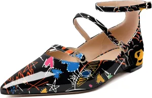 Joseywade Women's Ballet Flat Shoes Ankle Strap Mary Jane Flats Pointed Toe Ballerina Walking Flats Cute Casual Low Comfort Soft Dress Shoes