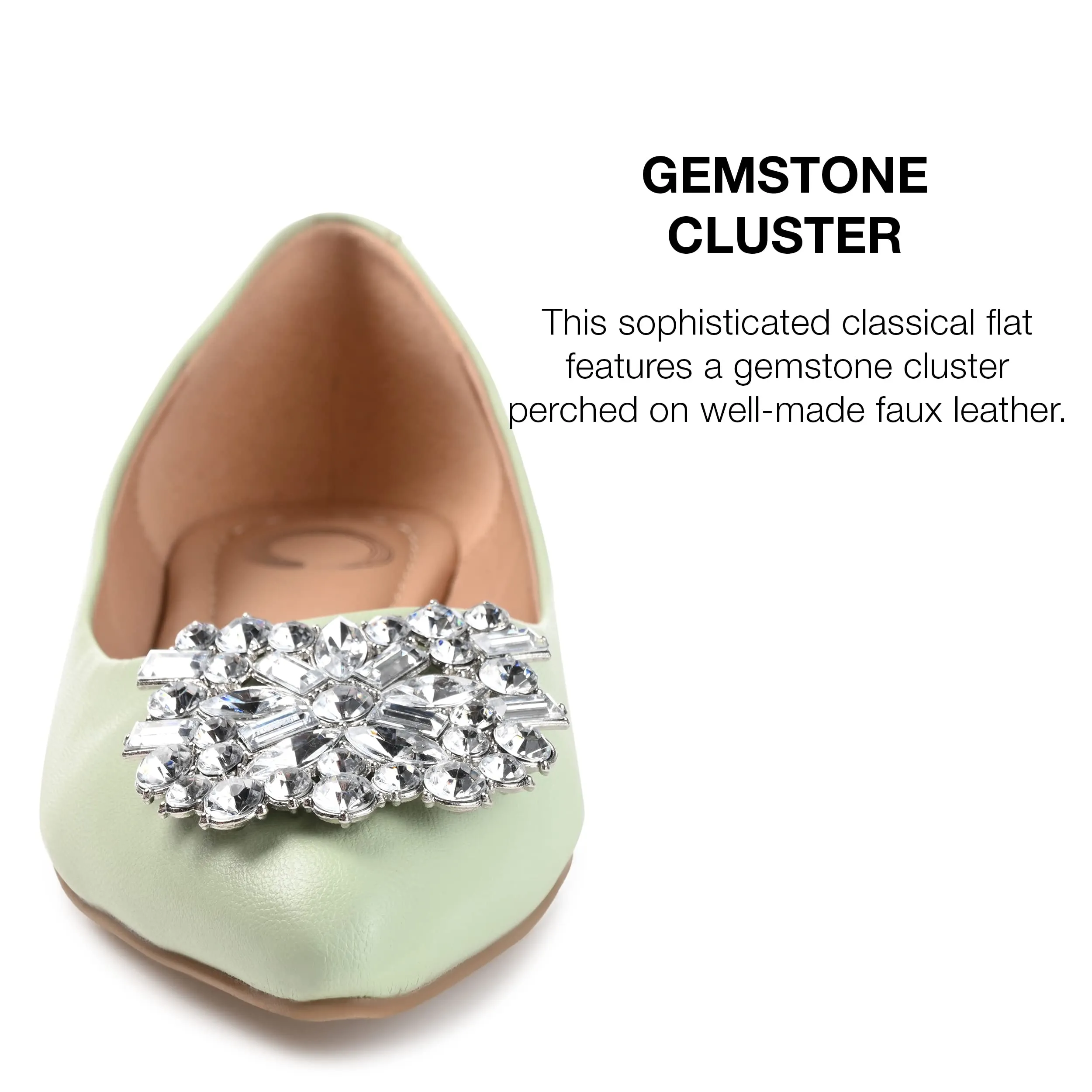 Journee Collection Womens Renzo Ballet Flat with Jewel Cluster Accent and Pointed Toe, Green, 7