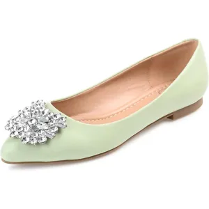 Journee Collection Womens Renzo Ballet Flat with Jewel Cluster Accent and Pointed Toe, Green, 7