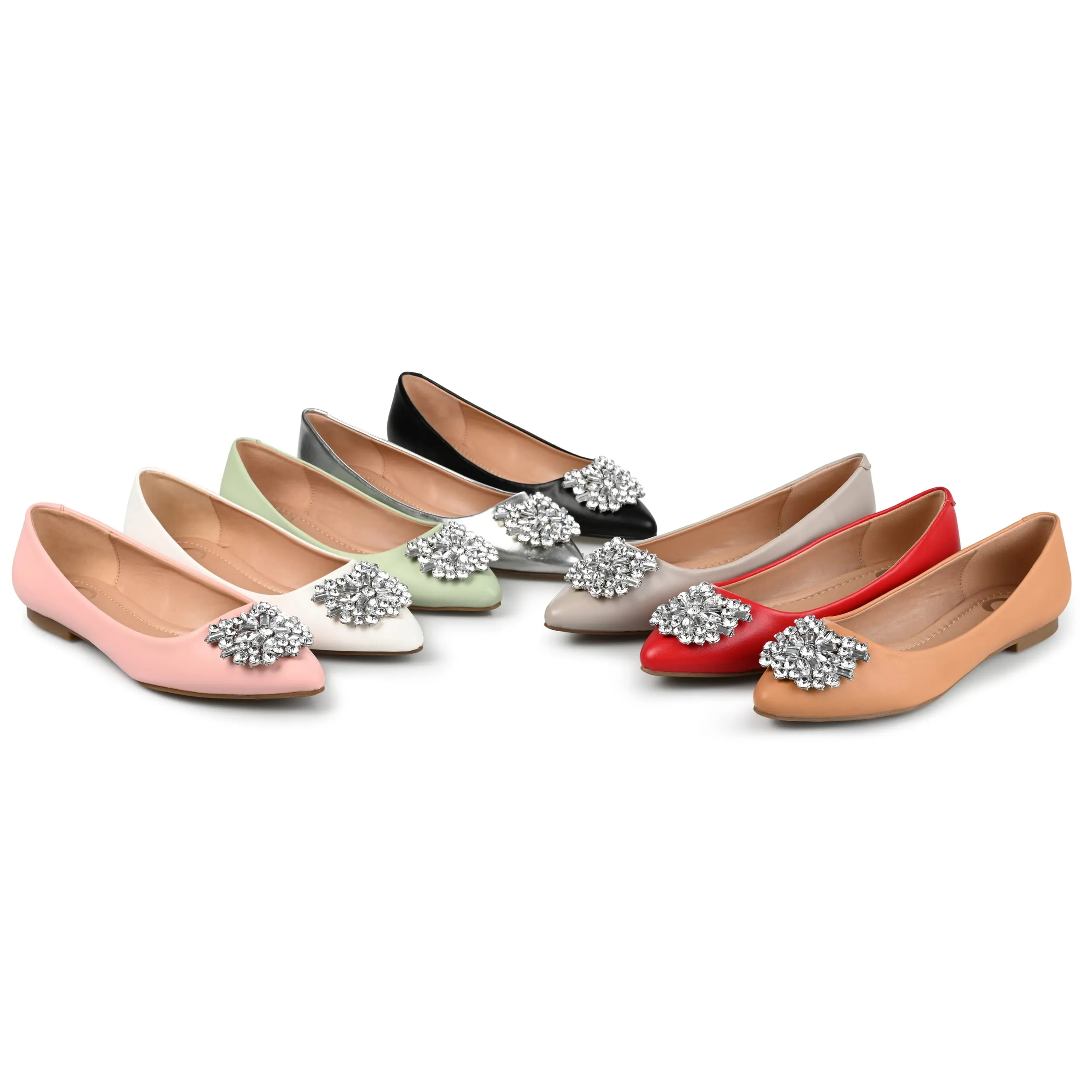 Journee Collection Womens Renzo Ballet Flat with Jewel Cluster Accent and Pointed Toe, Green, 7