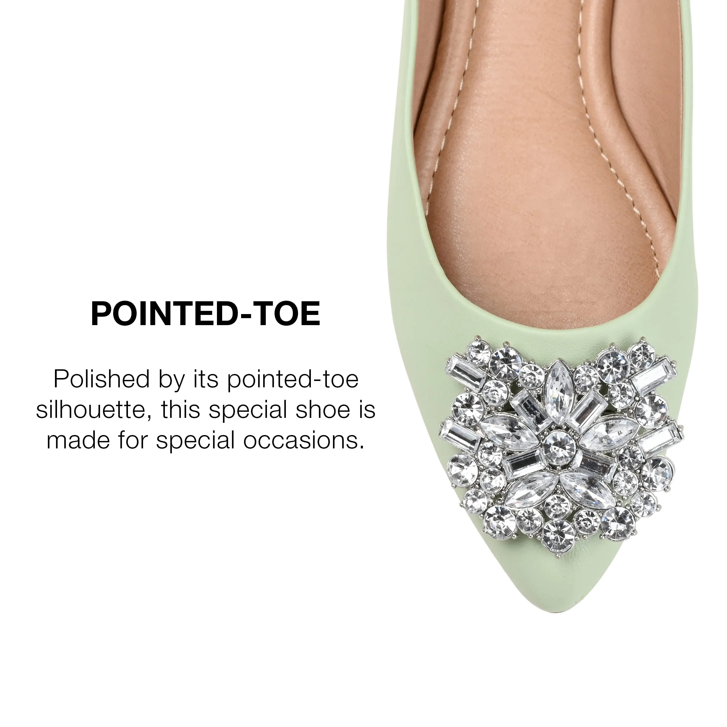 Journee Collection Womens Renzo Ballet Flat with Jewel Cluster Accent and Pointed Toe, Green, 7