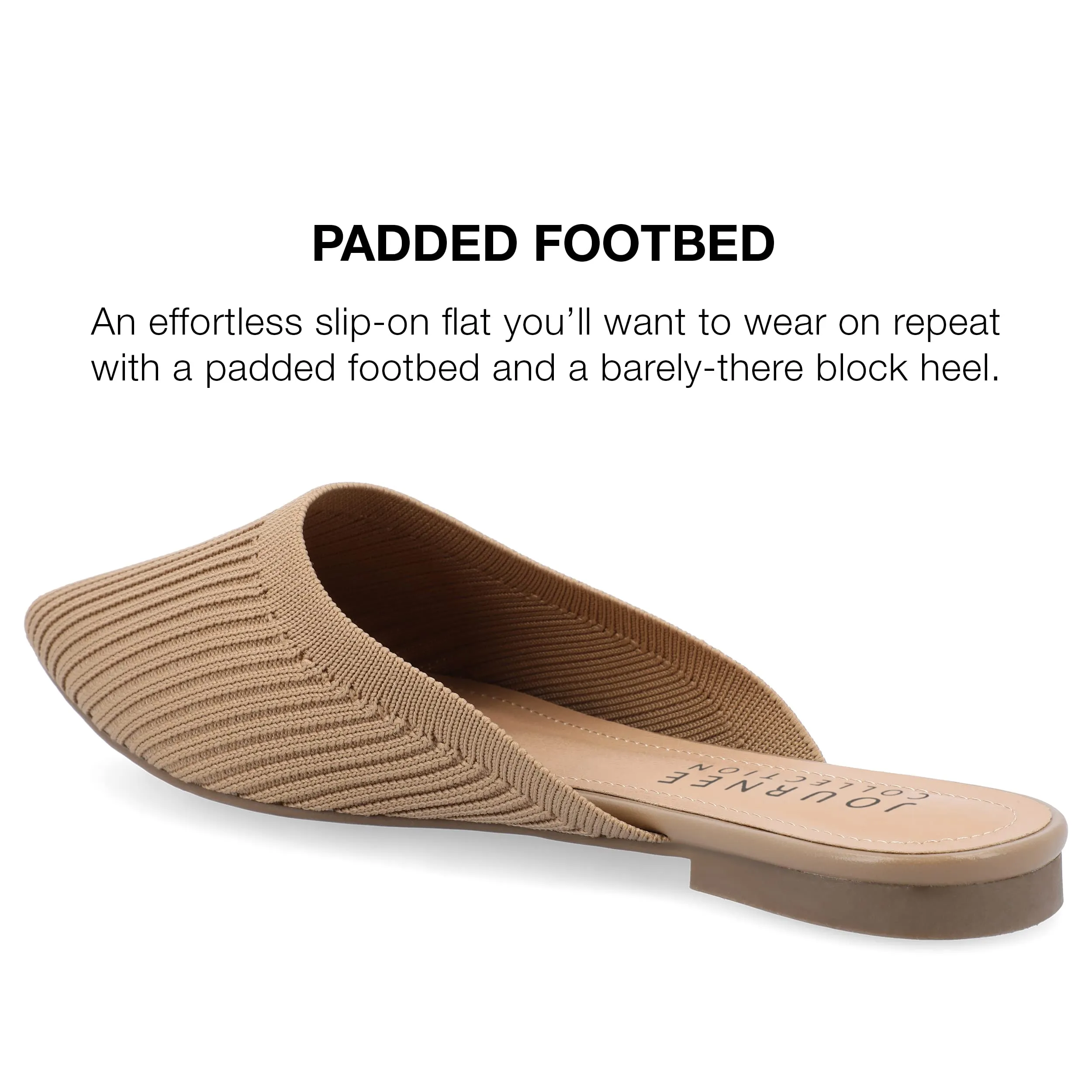 Journee Flat Knit Mules for Women - Closed Pointed Toe Slip-On Shoe - Comfortable Aniee Slide Tan 5.5 Medium Womens US
