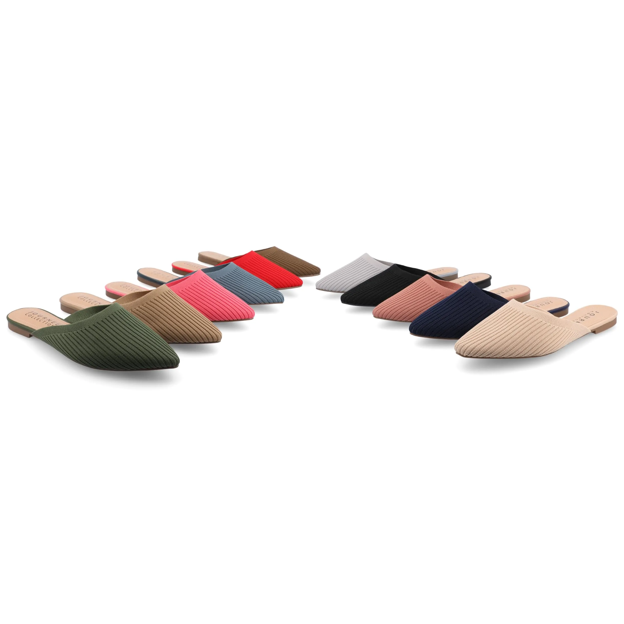 Journee Flat Knit Mules for Women - Closed Pointed Toe Slip-On Shoe - Comfortable Aniee Slide Tan 5.5 Medium Womens US