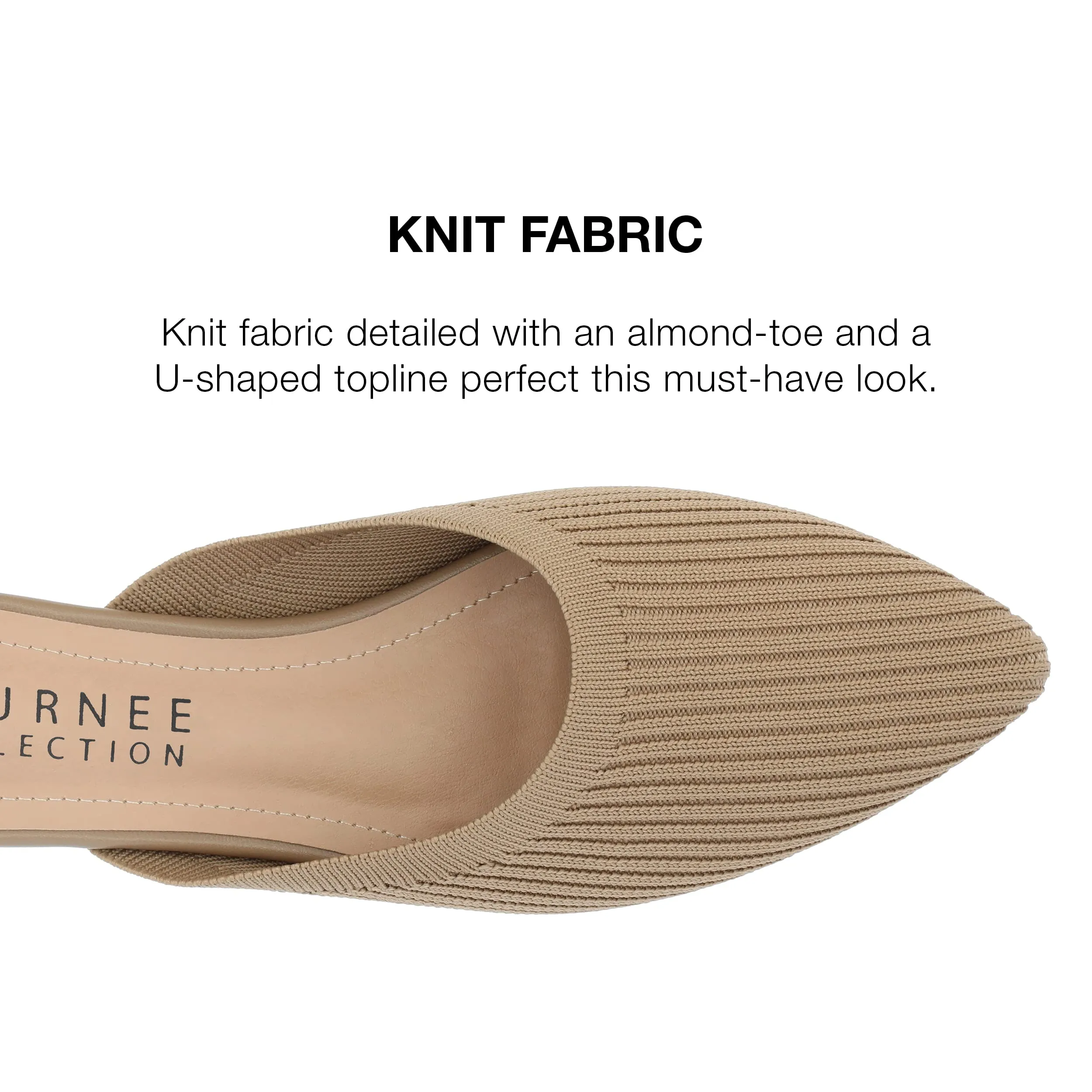 Journee Flat Knit Mules for Women - Closed Pointed Toe Slip-On Shoe - Comfortable Aniee Slide Tan 5.5 Medium Womens US