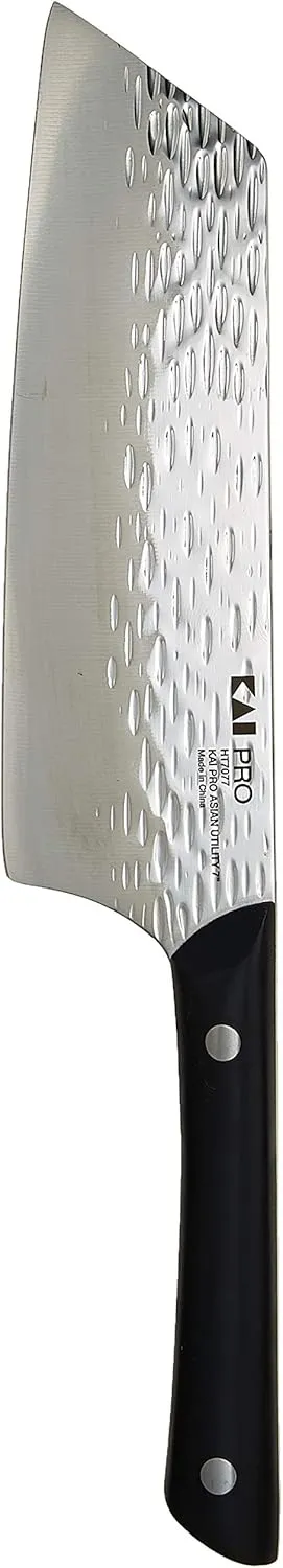 Kai PRO 7" Asian Utility Knife, Hand Sharpened Japanese Kitchen Knife Ideal for Stir Fry, Japanese AUS6M Stainless Steel Blade, Full-Tang POM Handle, NSF Certified, For Professional and Home Chefs