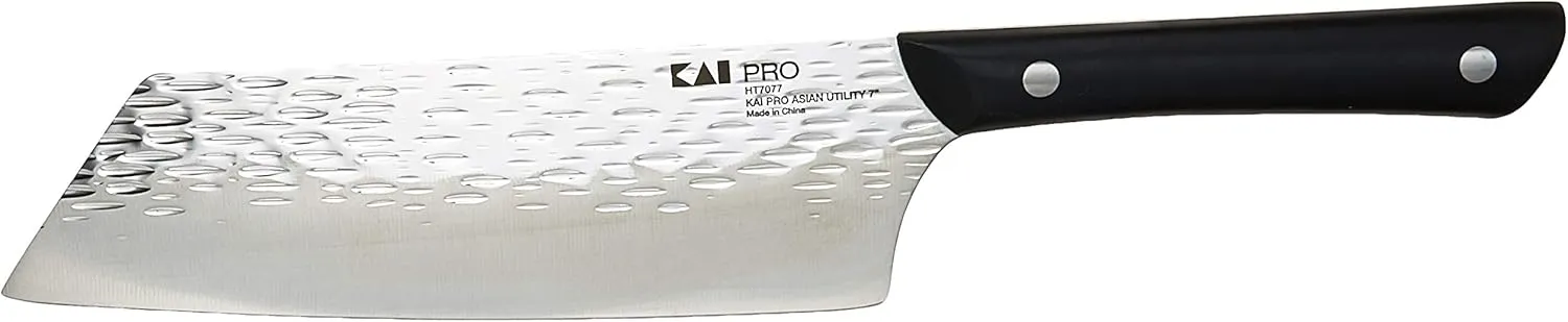 Kai PRO 7" Asian Utility Knife, Hand Sharpened Japanese Kitchen Knife Ideal for Stir Fry, Japanese AUS6M Stainless Steel Blade, Full-Tang POM Handle, NSF Certified, For Professional and Home Chefs