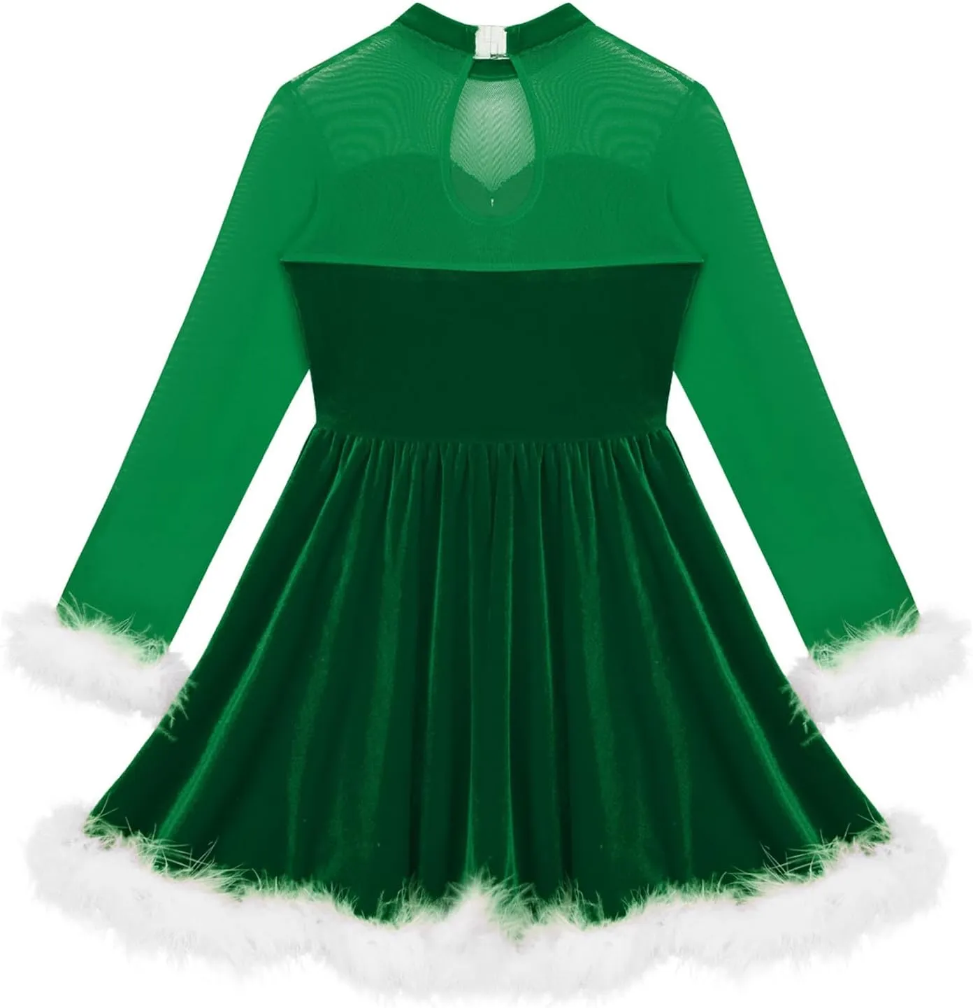 Kids Girls Christmas Dance Dress Mrs Santa Claus Costume Xmas Long Sleeve Ballet Tutu Figure Ice Skating Dress