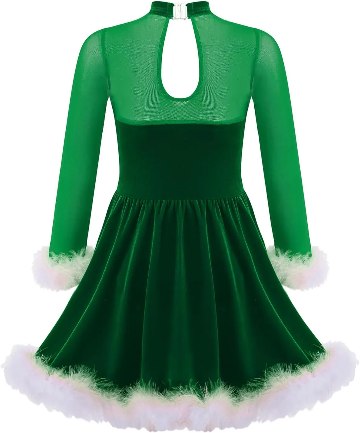 Kids Girls Christmas Dance Dress Mrs Santa Claus Costume Xmas Long Sleeve Ballet Tutu Figure Ice Skating Dress