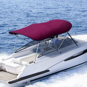 KING BIRD 3-4 Bow Bimini Boat Top Cover Sun Shade Boat Canopy Waterproof 1 Inch Stainless Aluminum Frame 46" Height with Rear Support Poles and Storage Boot 6 Colors -5 Sizes