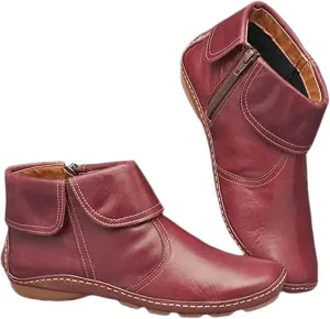 Ladmiple Ankle Boots For Women No Heel Casual Side Zipper Western Cowgirl Cowboy Booties Short Combat Walking Shoes