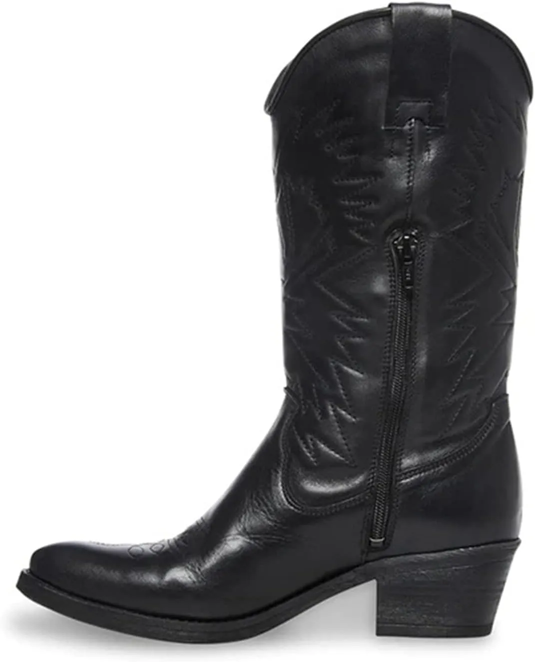 Ladmiple Boots For Women Fashion Dressy Low Heel Cowgirl Embroidered Western Cowboy Mid Calf Booties Chunky Heel Pull On Western Boots