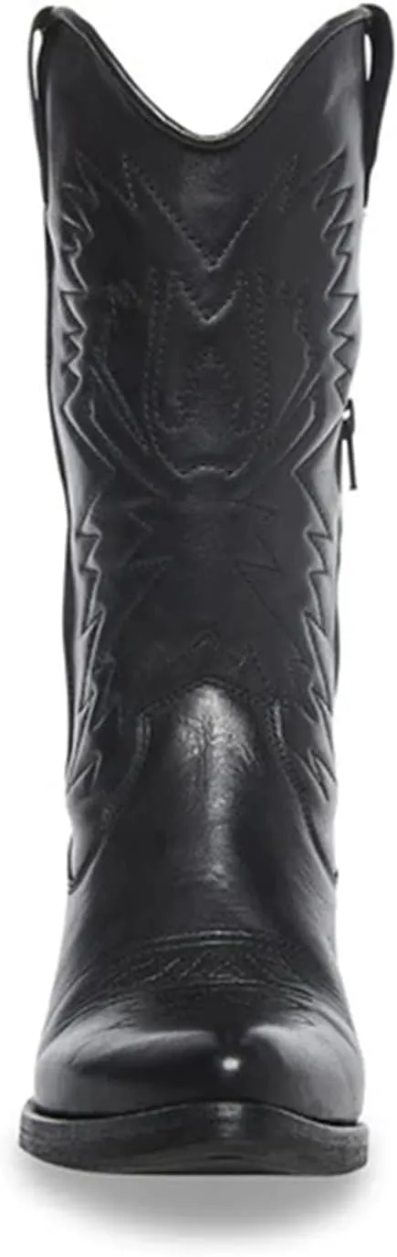 Ladmiple Boots For Women Fashion Dressy Low Heel Cowgirl Embroidered Western Cowboy Mid Calf Booties Chunky Heel Pull On Western Boots