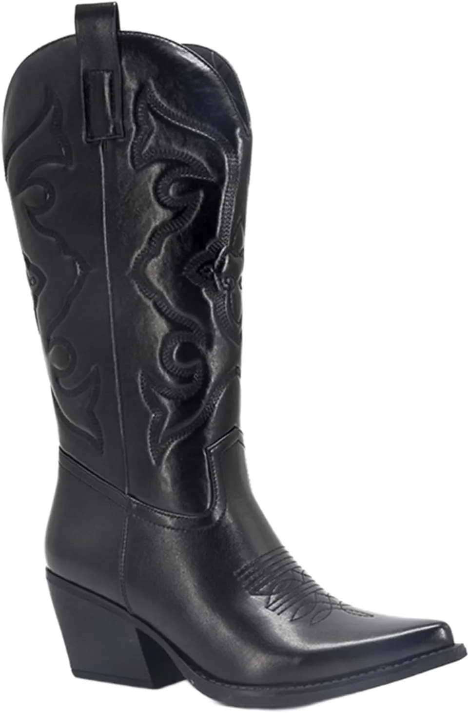 Ladmiple Boots For Women Fashion Dressy Low Heel Cowgirl Embroidered Western Cowboy Mid Calf Booties Chunky Heel Pull On Western Boots