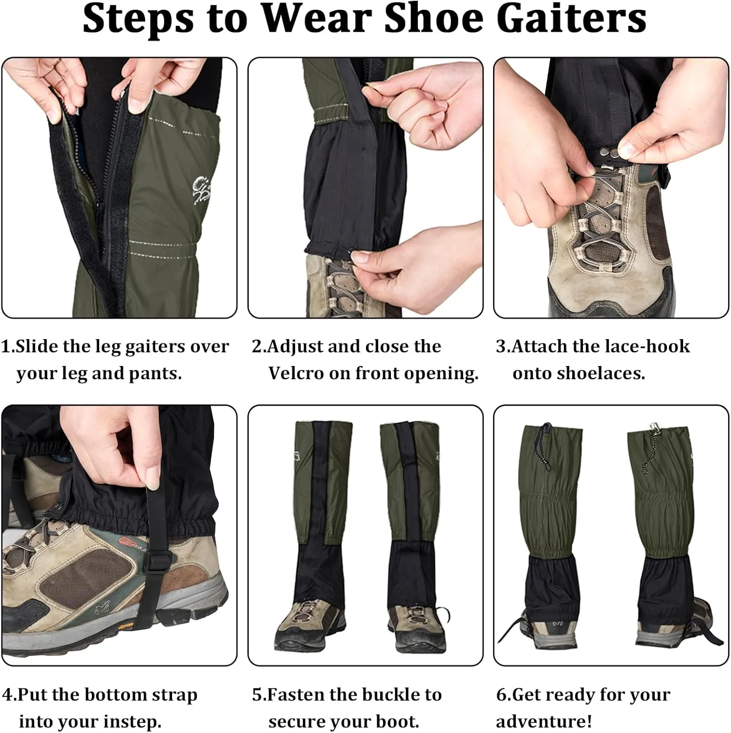 Leg Gaiters Waterproof Snow Boot Gaiters for Snowshoeing, Hiking, Hunting, Running, Motorcycle Anti-Tear Oxford Fabric, TPU Instep Belt Metal Shoelace Hook for Outdoor
