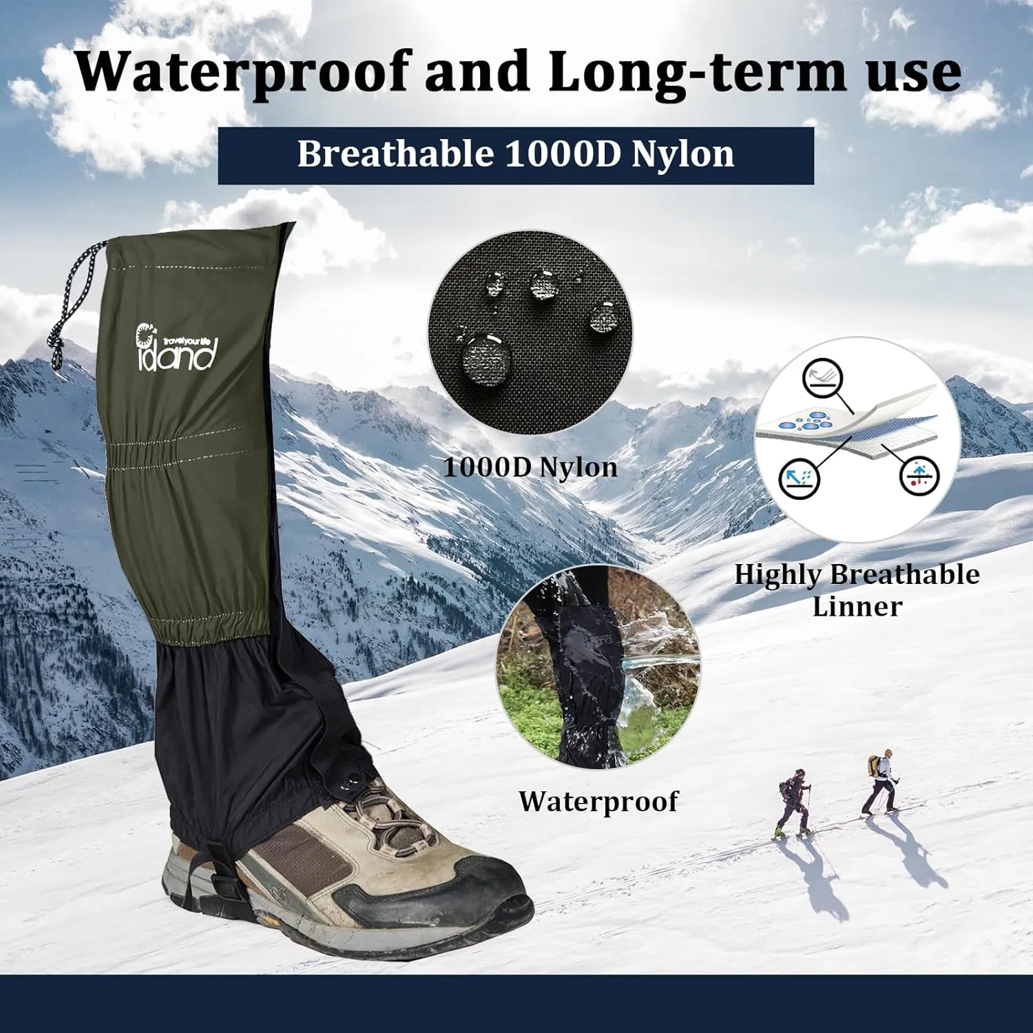 Leg Gaiters Waterproof Snow Boot Gaiters for Snowshoeing, Hiking, Hunting, Running, Motorcycle Anti-Tear Oxford Fabric, TPU Instep Belt Metal Shoelace Hook for Outdoor