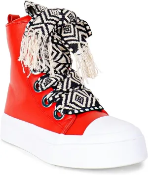 Liliana Women Platform Wide Laces High Top Sneaker with Zipper
