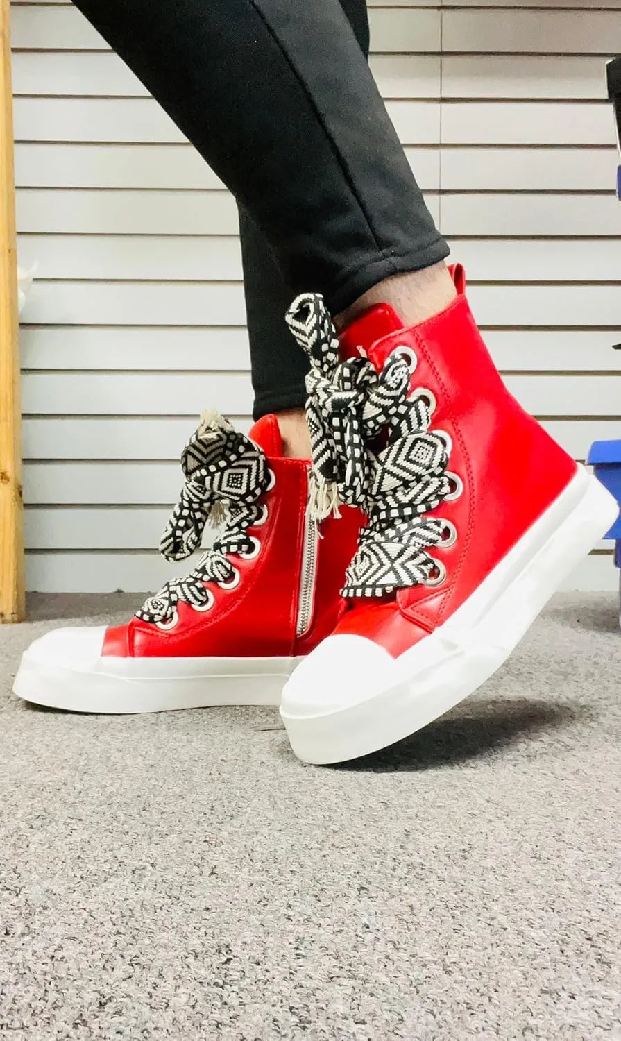 Liliana Women Platform Wide Laces High Top Sneaker with Zipper