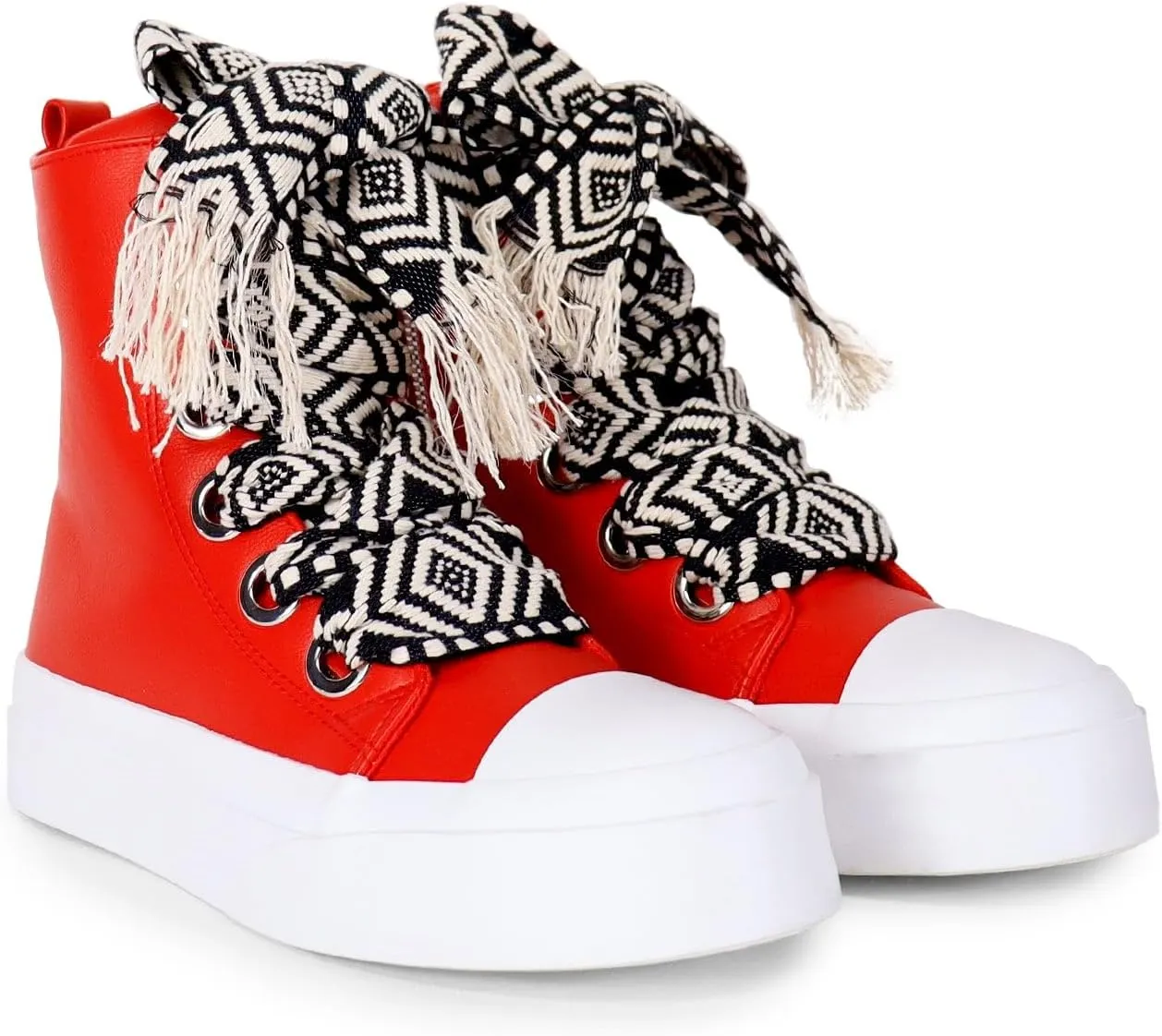 Liliana Women Platform Wide Laces High Top Sneaker with Zipper