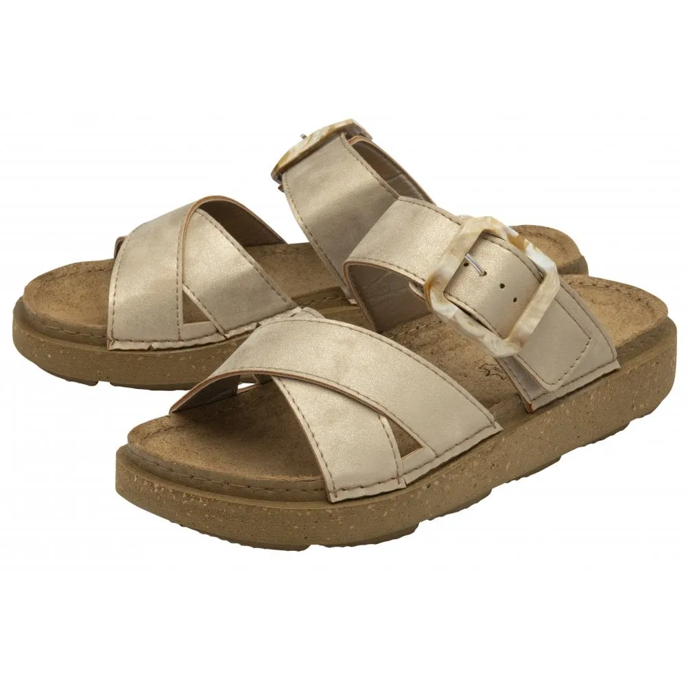 Lotus Comino Women's Crossover Strap Mule Sandal Gold