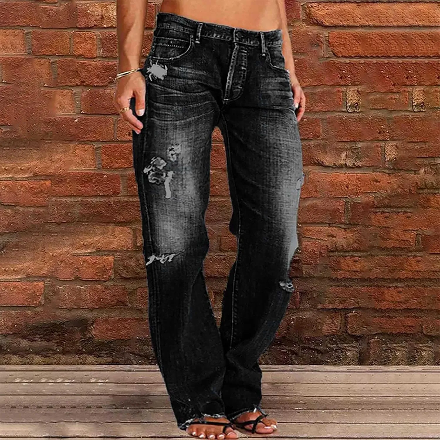 Low Rise Baggy Trendy Jeans for Women Wide Leg Boyfriend Jeans Vintage Loose Fit Mom Denim Pants Streetwear
