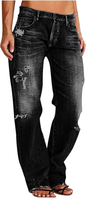 Low Rise Baggy Trendy Jeans for Women Wide Leg Boyfriend Jeans Vintage Loose Fit Mom Denim Pants Streetwear