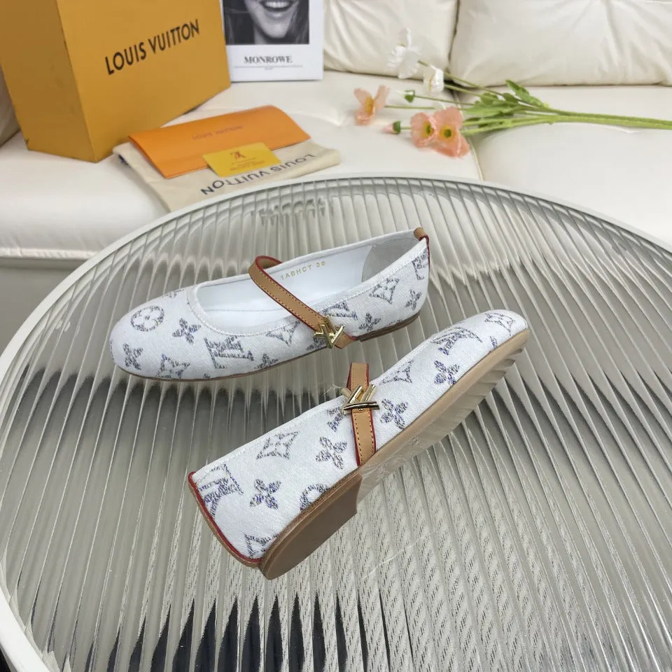 LV Flat Ballerina White Lambskin