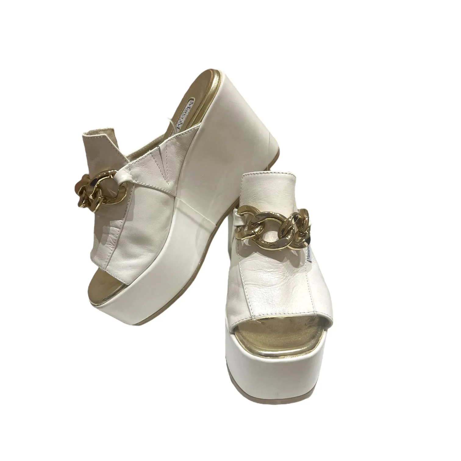 Marco Moreo White and Gold Chain Heels