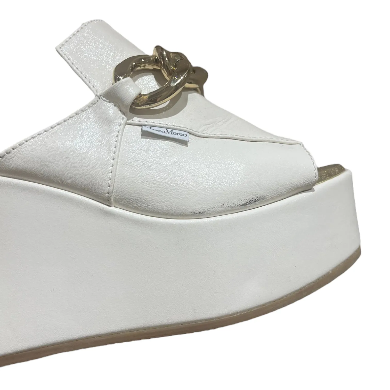 Marco Moreo White and Gold Chain Heels