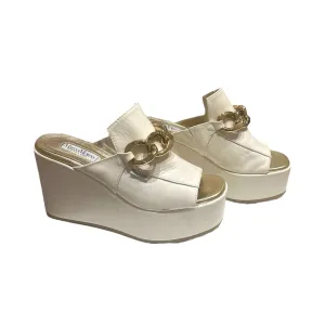 Marco Moreo White and Gold Chain Heels