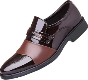 Men's Glossy Finish Dress Shoes - Business Casual Style, Solid Color, Pointed Toe, Slip-On Design, Rubber Sole, Comfortable for Work & Social Event