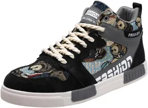 Men's High-Top Striped Lace-Up Skate Shoes for Casual Comfort and Outdoor Activities