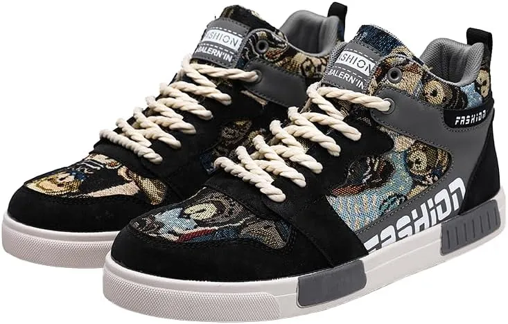 Men's High-Top Striped Lace-Up Skate Shoes for Casual Comfort and Outdoor Activities
